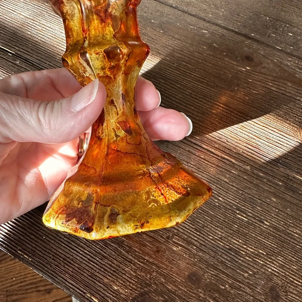 Hand crafted Amber hand painted Glass Candle Holder